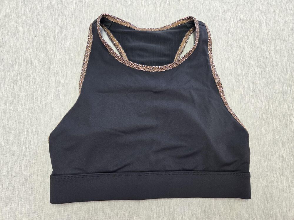 Fabletics Sports Bra Womens Small Black Leopard Trim Racerback Mesh Athletic